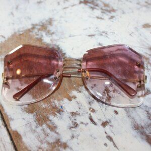 Vintage 1980s Solarmates Big  Wire Frame Sunglasses Rose Lens